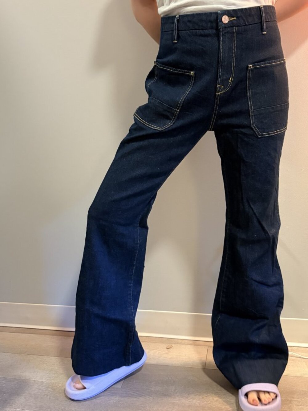 Porter Blue Size 31 Women's Dark Blue Denim Flared Jeans with Utility Pockets